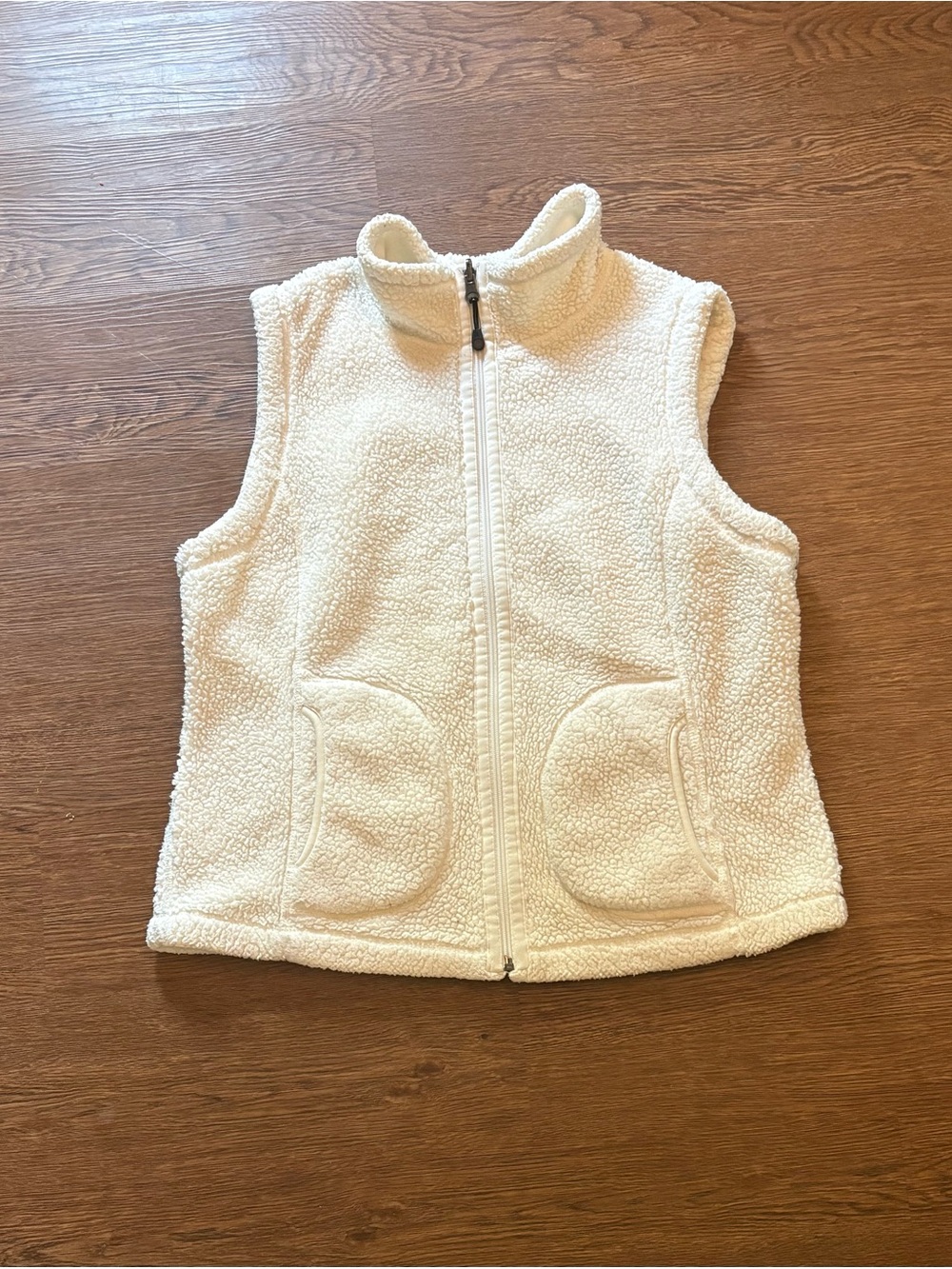 Fuda brand Cream Sherpa Reversible Zip-Up Vest with Pockets on both sides